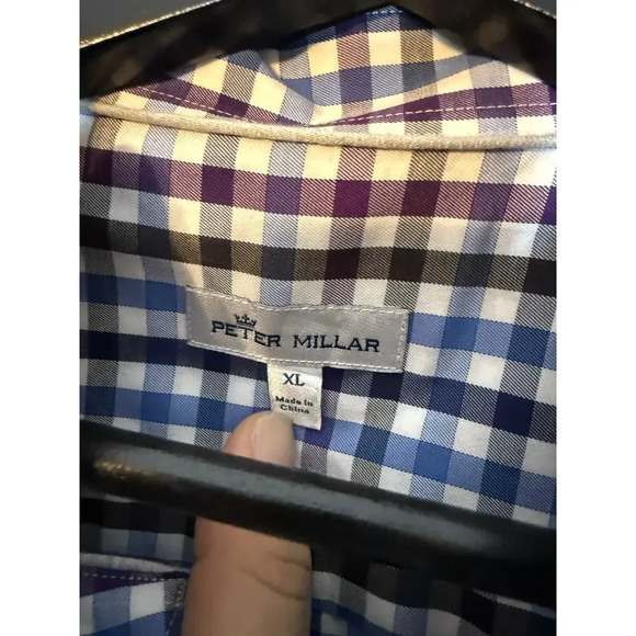 Peter Millar XL Blue White Purple Plaid Long Sleeve Button Down - Picture 5 of 6